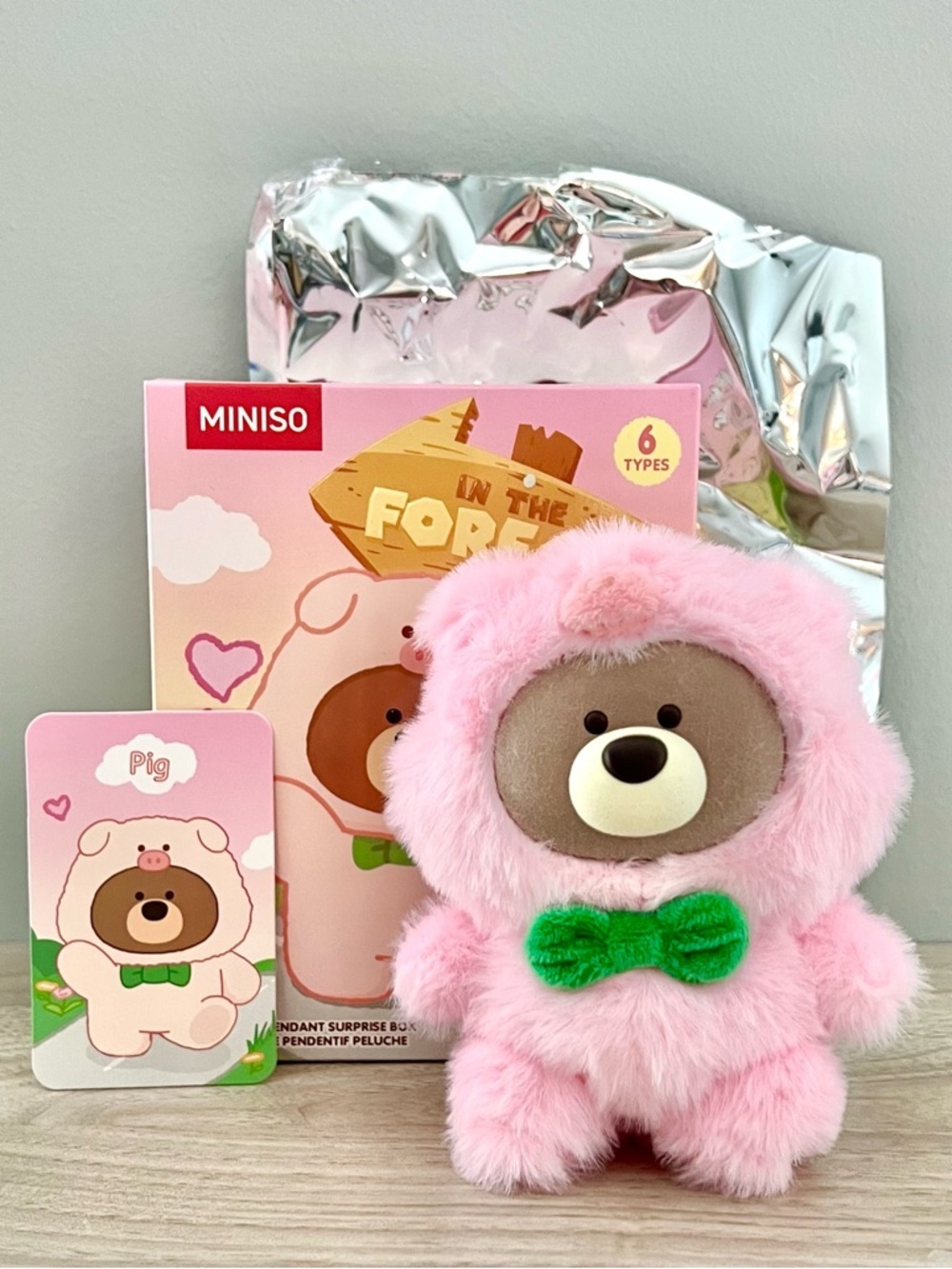 MINISO Gift Bear Animal Costume In The Forest Vinyl Plush Pendant - Pink Pig